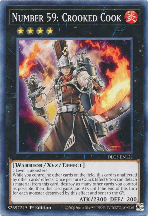 1st Edition, Common, Dragons of Legend: The Complete Series, Fire, Warrior, Xyz/Effect Monster Number 59: Crooked Cook [DLCS-EN121] Common - Trading Card World