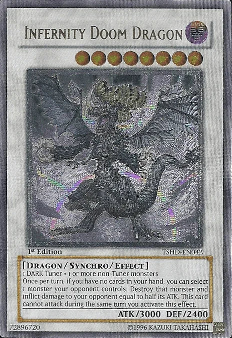 1st Edition, Dark, Dragon, Synchro/Effect Monster, The Shining Darkness, Ultimate Rare, Unlimited Infernity Doom Dragon [TSHD-EN042] Ultimate Rare - Trading Card World