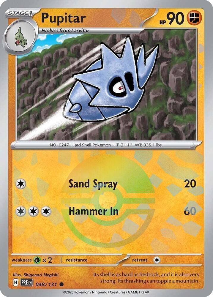 048, Common, Fighting, Grass [x2], Holofoil, Scarlet & Violet: Prismatic Evolutions Pupitar (048/131) (Poke Ball Pattern) [Scarlet & Violet: Prismatic Evolutions] - Trading Card World
