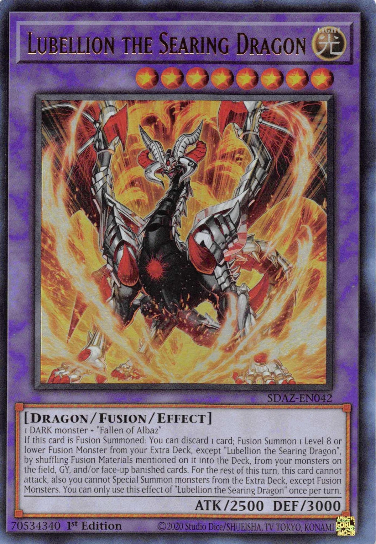 1st Edition, Dragon, Fusion/Effect Monster, Light, Structure Deck: Albaz Strike, Ultra Rare Lubellion the Searing Dragon [SDAZ-EN042] Ultra Rare - Trading Card World