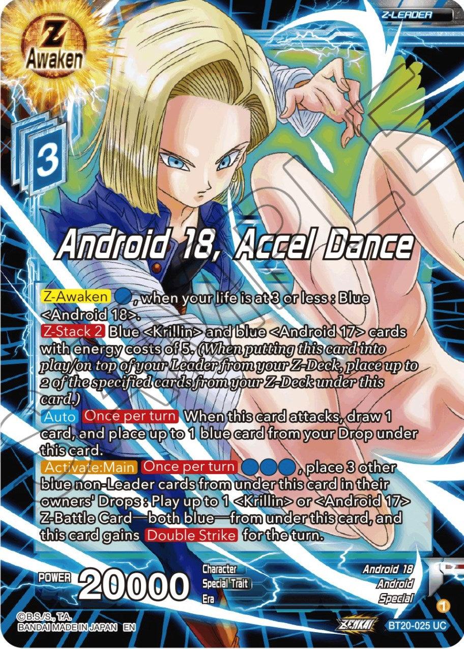 Android, Android 18, Blue, BT20-025, Normal, Parallel Foil, Power Absorbed, Special, Uncommon, Z-Leader Android 18, Accel Dance (BT20-025) [Power Absorbed] - Trading Card World