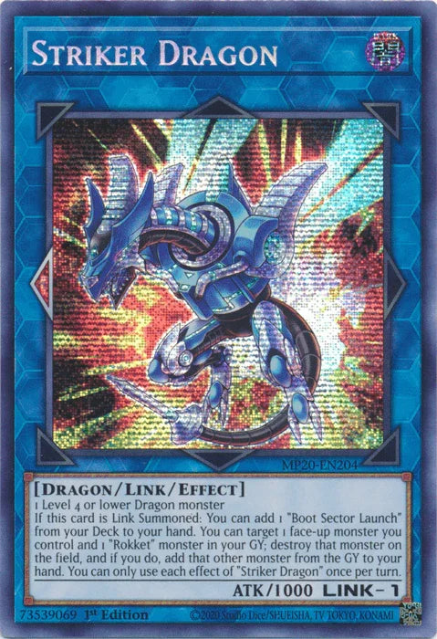 1st Edition, 2020 Tin of Lost Memories, Dark, Dragon, Link/Effect Monster, Prismatic Secret Rare Striker Dragon [MP20-EN204] Prismatic Secret Rare - Trading Card World