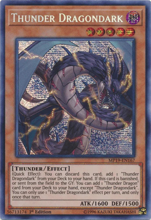 1st Edition, 2019 Gold Sarcophagus Tin Mega Pack, Dark, Effect Monster, Prismatic Secret Rare, Thunder, Unlimited Thunder Dragondark [MP19-EN167] Prismatic Secret Rare - Trading Card World