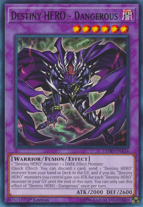 1st Edition, Common, Dark, Fusion/Effect Monster, Legendary Hero Decks, Warrior Destiny Hero - Dangerous [LEHD-ENA34] Common - Trading Card World