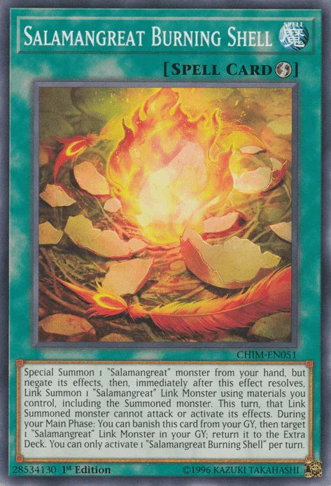 1st Edition, Chaos Impact, Common, Quick Play Spell, Spell, Unlimited Salamangreat Burning Shell [CHIM-EN051] Common - Trading Card World
