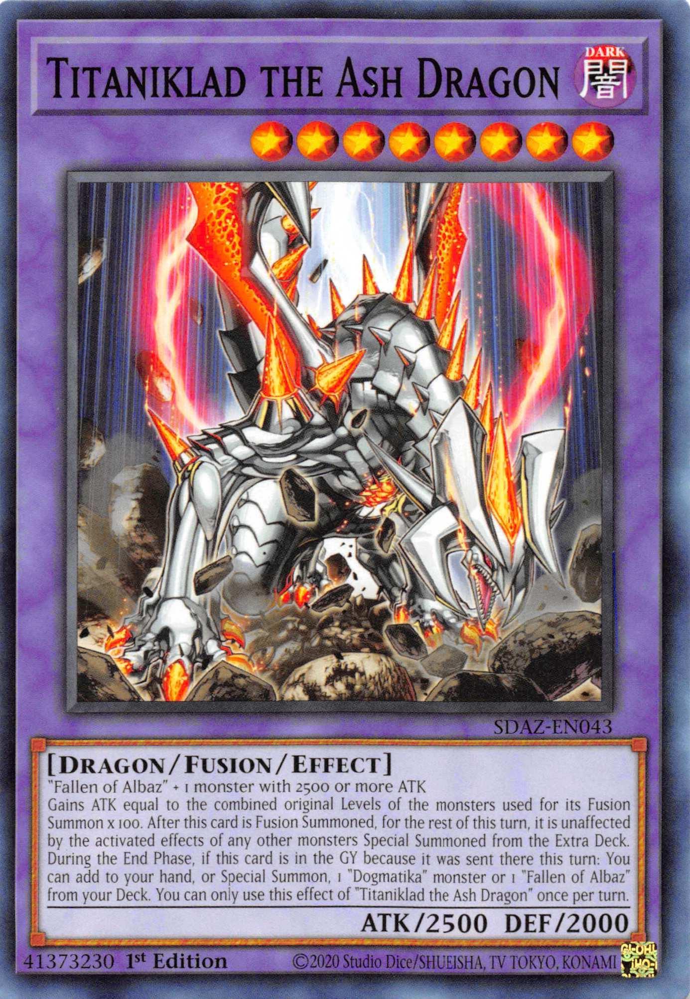 1st Edition, Common, Dark, Dragon, Fusion/Effect Monster, Structure Deck: Albaz Strike Titaniklad the Ash Dragon [SDAZ-EN043] Common - Trading Card World