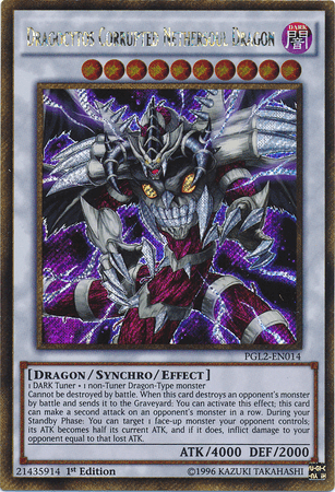 1st Edition, Dark, Dragon, Gold Secret Rare, Premium Gold: Return of the Bling, Synchro/Effect Monster, Unlimited Dragocytos Corrupted Nethersoul Dragon [PGL2-EN014] Gold Secret Rare - Trading Card World