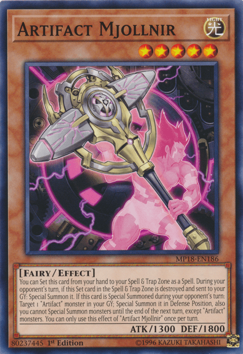 1st Edition, 2018 Mega-Tins Mega Pack, Common, Effect Monster, Fairy, Light Artifact Mjollnir [MP18-EN186] Common - Trading Card World