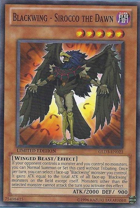 Common, Dark, Effect Monster, Gold Series 3, Limited, Winged Beast Blackwing - Sirocco the Dawn [GLD3-EN023] Common - Trading Card World