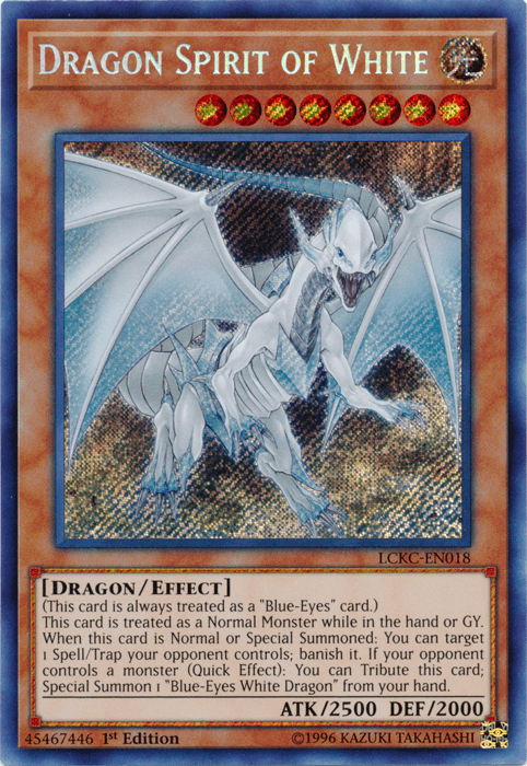 1st Edition, Dragon, Effect Monster, Legendary Collection Kaiba, Light, Secret Rare, Unlimited Dragon Spirit of White [LCKC-EN018] Secret Rare - Trading Card World