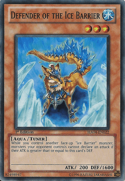 1st Edition, Aqua, Hidden Arsenal 4, Super Rare, Tuner Monster, Unlimited, Water Defender of the Ice Barrier [HA04-EN022] Super Rare - Trading Card World