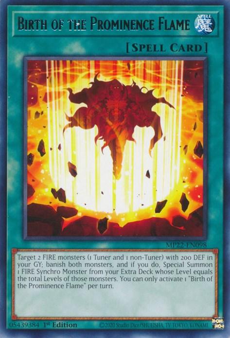 1st Edition, 2022 Tin of the Pharaoh's Gods, Normal Spell, Rare, Spell Birth of the Prominence Flame [MP22-EN098] Rare - Trading Card World