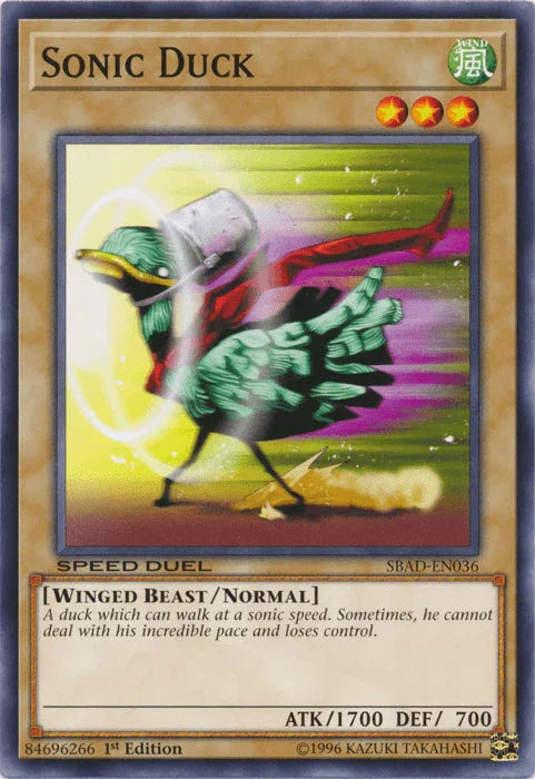 1st Edition, Common, Normal Monster, Speed Duel: Attack from the Deep, Wind, Winged Beast Sonic Duck [SBAD-EN036] Common - Trading Card World
