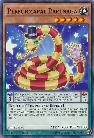 1st Edition, 2015 Mega-Tins Mega Pack, Common, Earth, Pendulum/Effect Monster, Reptile Performapal Partnaga [MP15-EN192] Common - Trading Card World