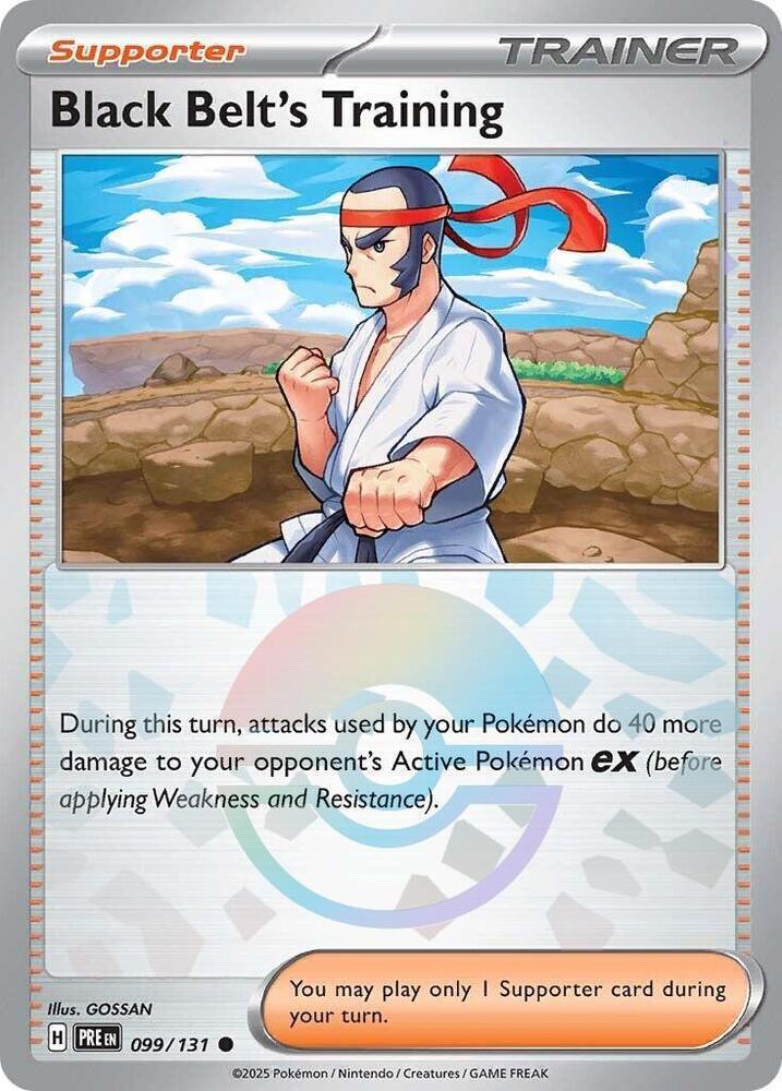 099, Common, Holofoil, Scarlet & Violet: Prismatic Evolutions, Supporter Black Belt's Training (099/131) (Poke Ball Pattern) [Scarlet & Violet: Prismatic Evolutions] - Trading Card World