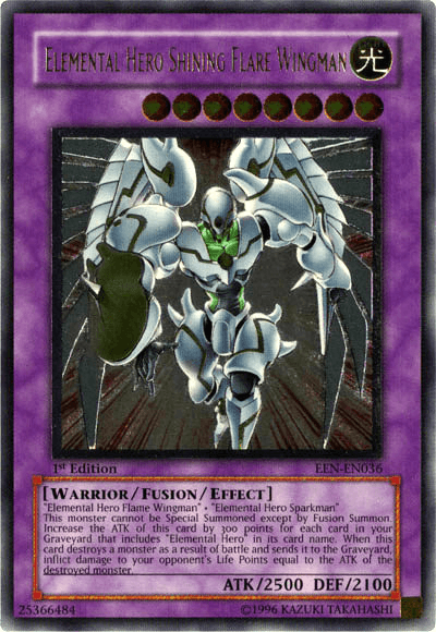 1st Edition, Elemental Energy, Fusion/Effect Monster, Light, Ultimate Rare, Unlimited, Warrior Elemental Hero Shining Flare Wingman [EEN-EN036] Ultimate Rare - Trading Card World