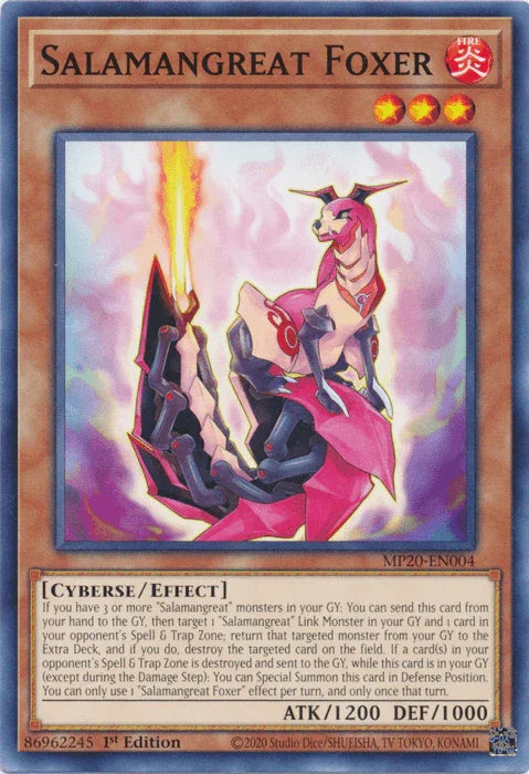 1st Edition, 2020 Tin of Lost Memories, Common, Cyberse, Effect Monster, Fire Salamangreat Foxer [MP20-EN004] Common - Trading Card World