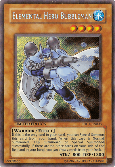 Effect Monster, Elemental Hero Collection 1, Limited, Secret Rare, Warrior, Water Elemental Hero Bubbleman [EHC1-EN003] Secret Rare - Trading Card World