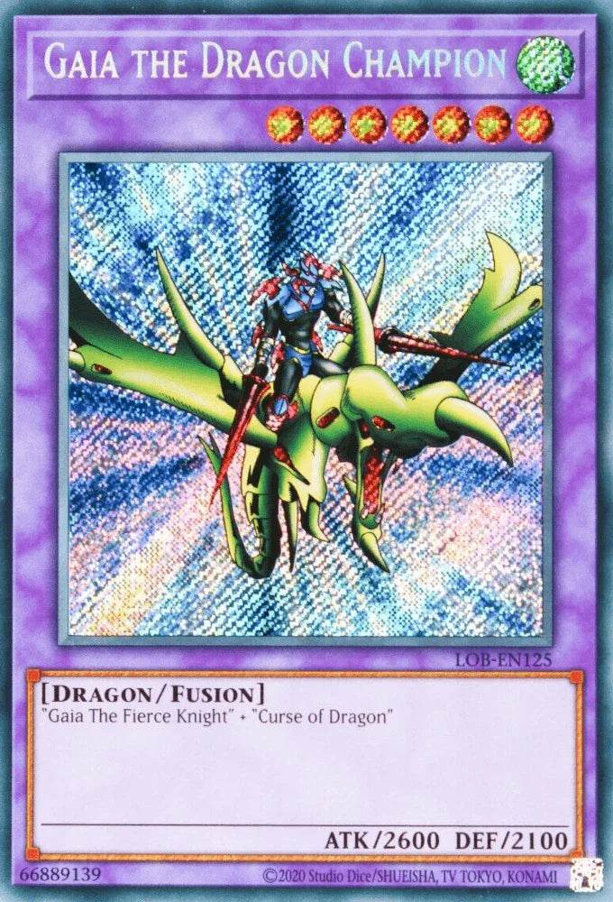 Dragon, Fusion Monster, Legend of Blue Eyes White Dragon (25th Anniversary Edition), Secret Rare, Unlimited, Wind Gaia the Dragon Champion (25th Anniversary) [LOB-EN125] Secret Rare - Trading Card World
