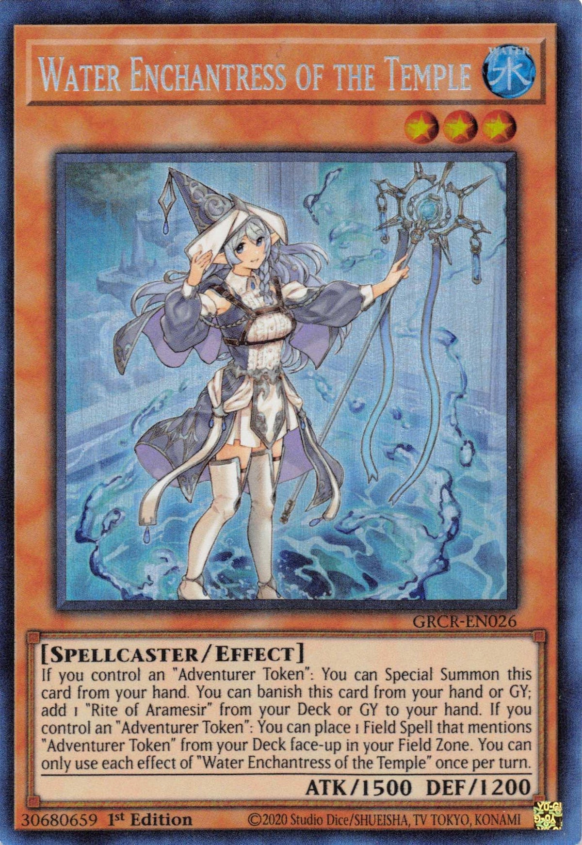 1st Edition, Collector's Rare, Effect Monster, Spellcaster, The Grand Creators, Water Water Enchantress of the Temple [GRCR-EN026] Collector's Rare - Trading Card World
