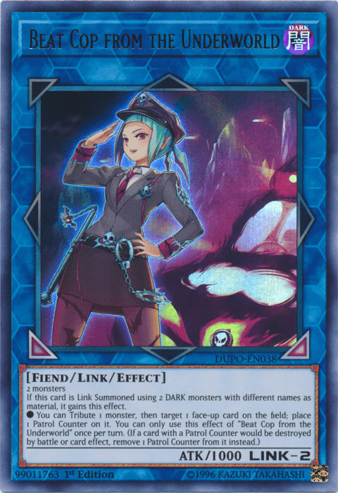 1st Edition, Dark, Duel Power, Fiend, Link/Effect Monster, Ultra Rare, Unlimited Beat Cop from the Underworld [DUPO-EN038] Ultra Rare - Trading Card World