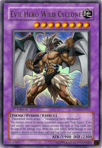 1st Edition, Duelist Pack 6: Jaden Yuki 3, Earth, Fiend, Fusion/Effect Monster, Ultra Rare, Unlimited Evil Hero Wild Cyclone [DP06-EN011] Ultra Rare - Trading Card World
