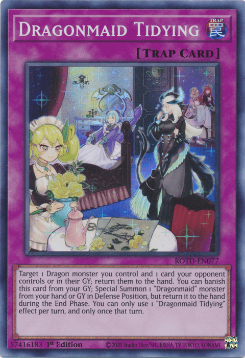 1st Edition, Normal Trap, Rise of the Duelist, Super Rare, Trap Dragonmaid Tidying [ROTD-EN077] Super Rare - Trading Card World