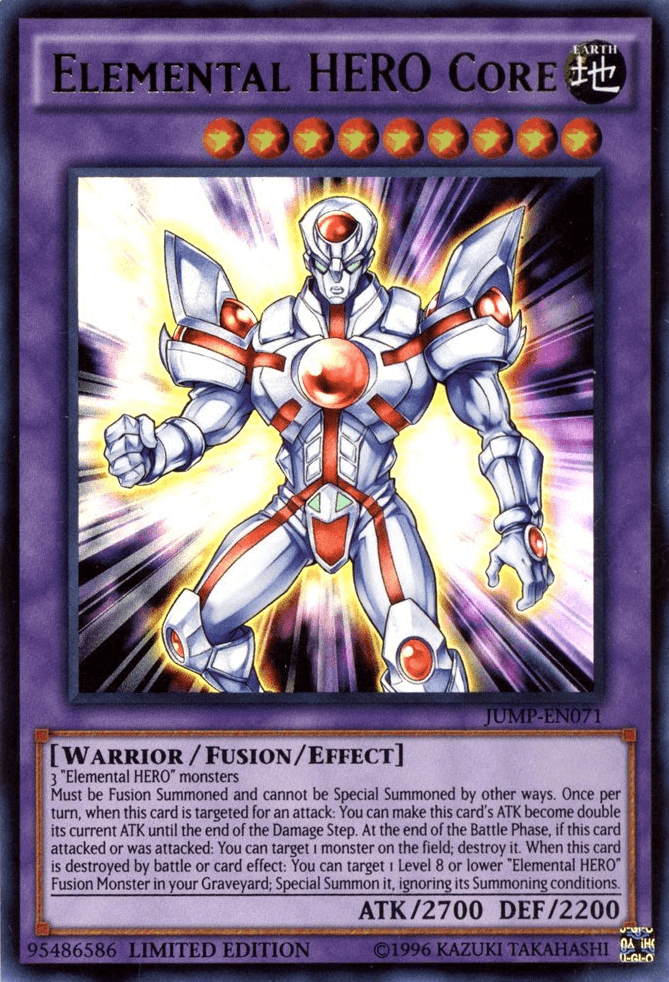 Earth, Fusion/Effect Monster, Limited, Shonen Jump Magazine Promos, Ultra Rare, Warrior Elemental Hero Core [JUMP-EN071] Ultra Rare - Trading Card World
