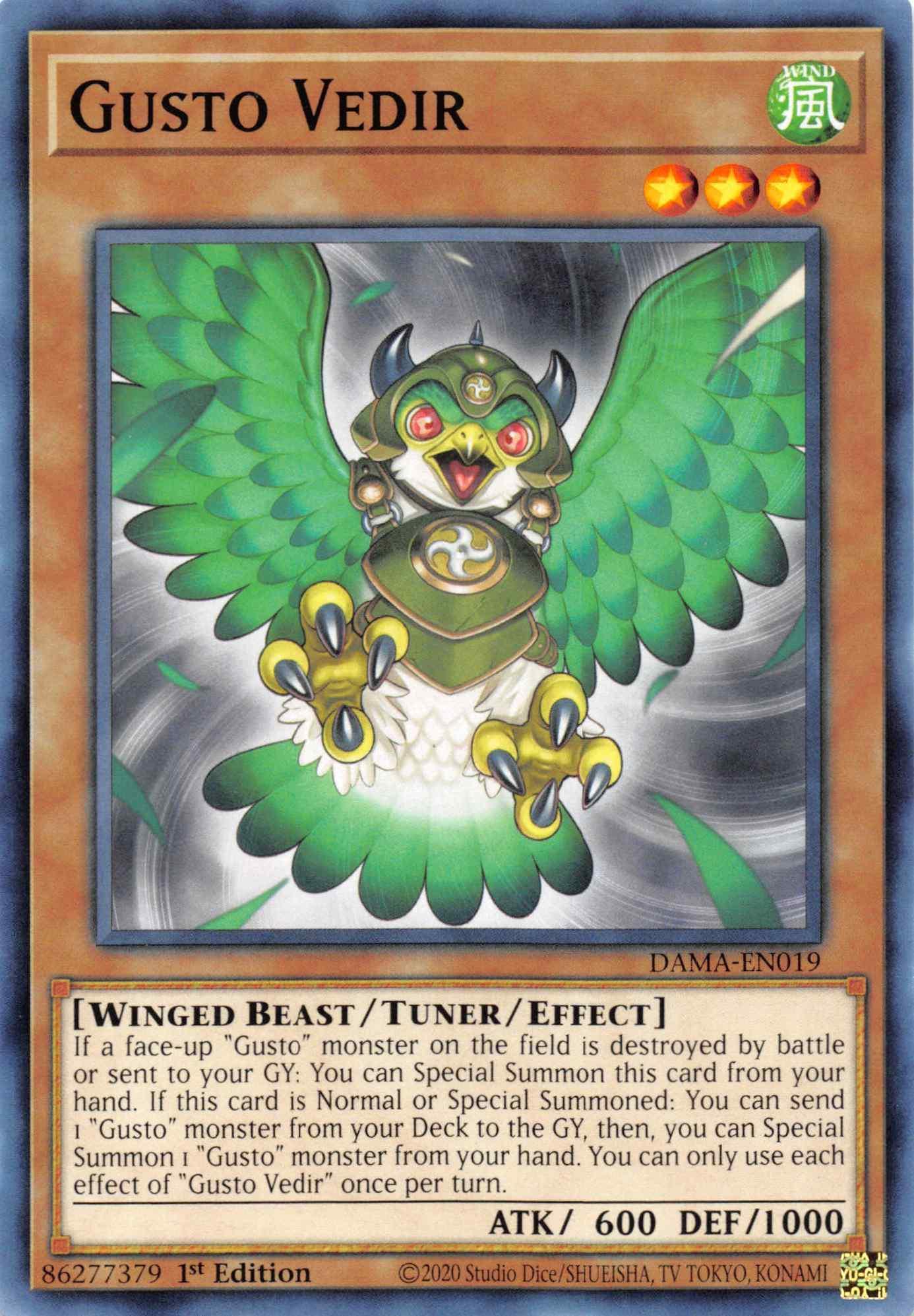 1st Edition, Common, Dawn of Majesty, Tuner/Effect Monster, Wind, Winged Beast Gusto Vedir [DAMA-EN019] Common - Trading Card World
