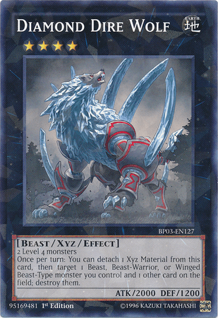 1st Edition, Battle Pack 3: Monster League, Beast, Earth, Shatterfoil Rare, Xyz/Effect Monster Diamond Dire Wolf [BP03-EN127] Shatterfoil Rare - Trading Card World