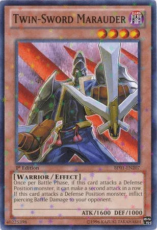 1st Edition, Battle Pack: Epic Dawn, Dark, Effect Monster, Starfoil Rare, Unlimited, Warrior Twin-Sword Marauder [BP01-EN207] Starfoil Rare - Trading Card World