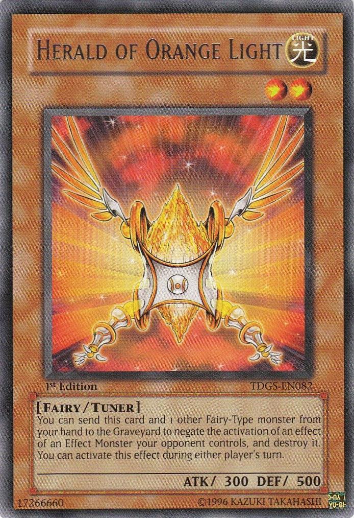 1st Edition, Fairy, Light, Rare, The Duelist Genesis, Tuner Monster, Unlimited Herald of Orange Light [TDGS-EN082] Rare - Trading Card World