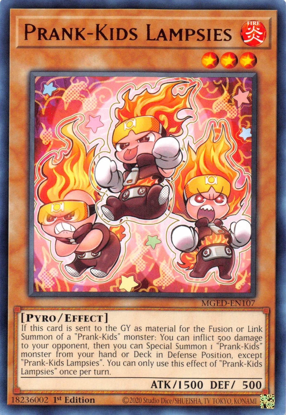 1st Edition, Effect Monster, Fire, Maximum Gold: El Dorado, Pyro, Rare Prank-Kids Lampsies [MGED-EN107] Rare - Trading Card World