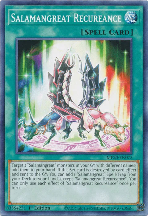 1st Edition, 2020 Tin of Lost Memories, Common, Normal Spell, Spell Salamangreat Recureance [MP20-EN073] Common - Trading Card World