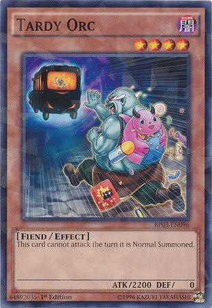 1st Edition, Battle Pack 3: Monster League, Dark, Effect Monster, Fiend, Shatterfoil Rare Tardy Orc [BP03-EN096] Shatterfoil Rare - Trading Card World