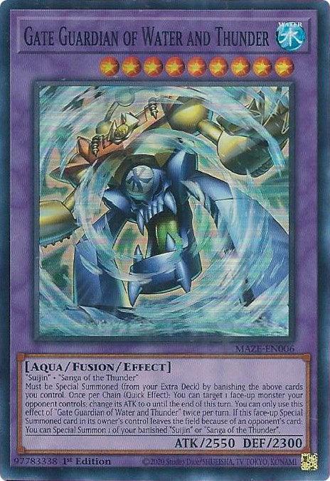 1st Edition, Aqua, Fusion/Effect Monster, Maze of Memories, Super Rare, Water Gate Guardian of Water and Thunder [MAZE-EN006] Super Rare - Trading Card World
