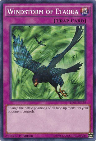 1st Edition, Battle Pack 3: Monster League, Common, Normal Trap, Trap Windstorm of Etaqua [BP03-EN196] Common - Trading Card World