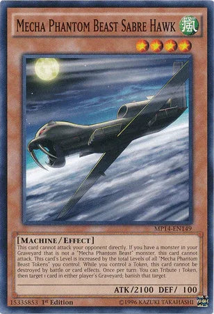 1st Edition, 2014 Mega-Tins Mega Pack, Common, Effect Monster, Machine, Wind Mecha Phantom Beast Sabre Hawk [MP14-EN149] Common - Trading Card World