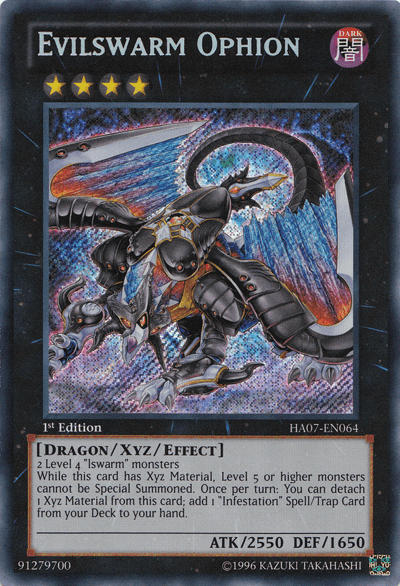 1st Edition, Dark, Dragon, Hidden Arsenal 7: Knight of Stars, Secret Rare, Unlimited, Xyz/Effect Monster Evilswarm Ophion [HA07-EN064] Secret Rare - Trading Card World