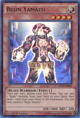 1st Edition, 2014 Mega-Tins Mega Pack, Beast-Warrior, Effect Monster, Light, Ultra Rare Bujin Yamato [MP14-EN069] Ultra Rare - Trading Card World