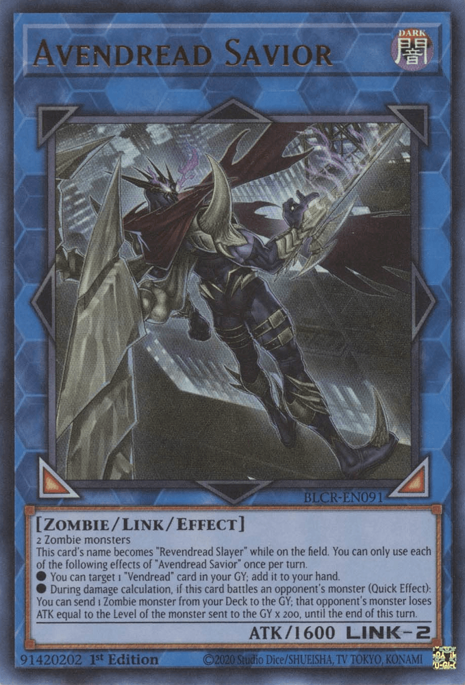 1st Edition, Battles of Legend: Crystal Revenge, Dark, Link/Effect Monster, Ultra Rare, Zombie Avendread Savior [BLCR-EN091] Ultra Rare - Trading Card World