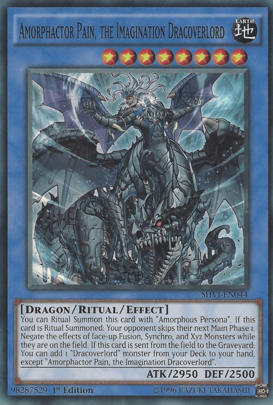 1st Edition, Dragon, Earth, Ritual/Effect Monster, Shining Victories, Super Rare, Unlimited Amorphactor Pain, the Imagination Dracoverlord [SHVI-EN044] Super Rare - Trading Card World