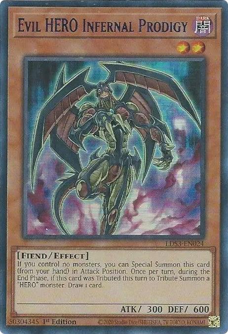 1st Edition, Dark, Effect Monster, Fiend, Legendary Duelists: Season 3, Ultra Rare Evil HERO Infernal Prodigy (Blue) [LDS3-EN024] Ultra Rare - Trading Card World