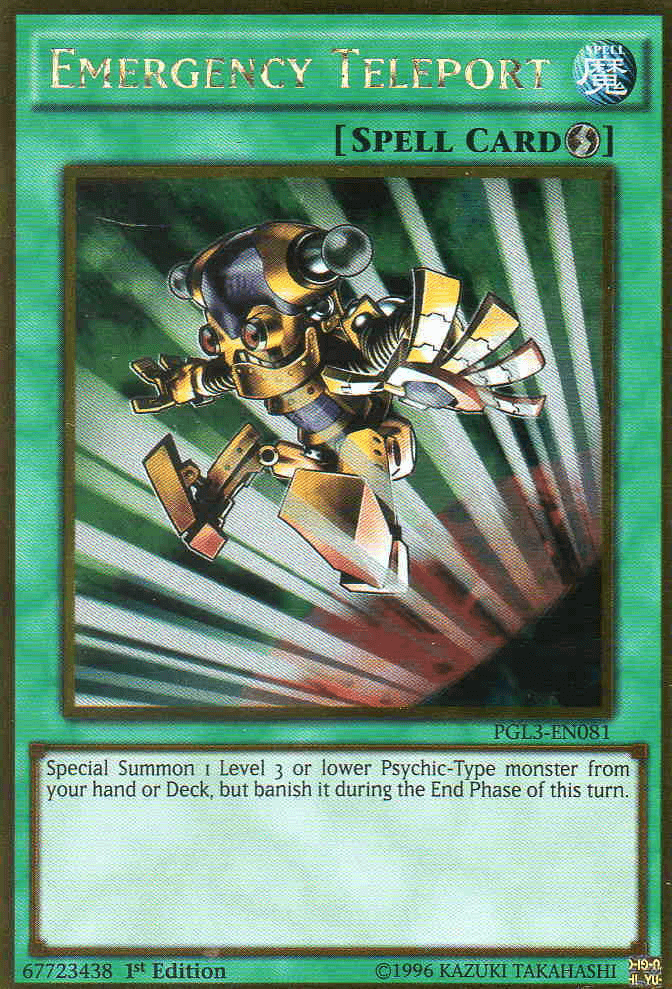 1st Edition, Gold Rare, Premium Gold: Infinite Gold, Quick Play Spell, Spell Emergency Teleport [PGL3-EN081] Gold Rare - Trading Card World