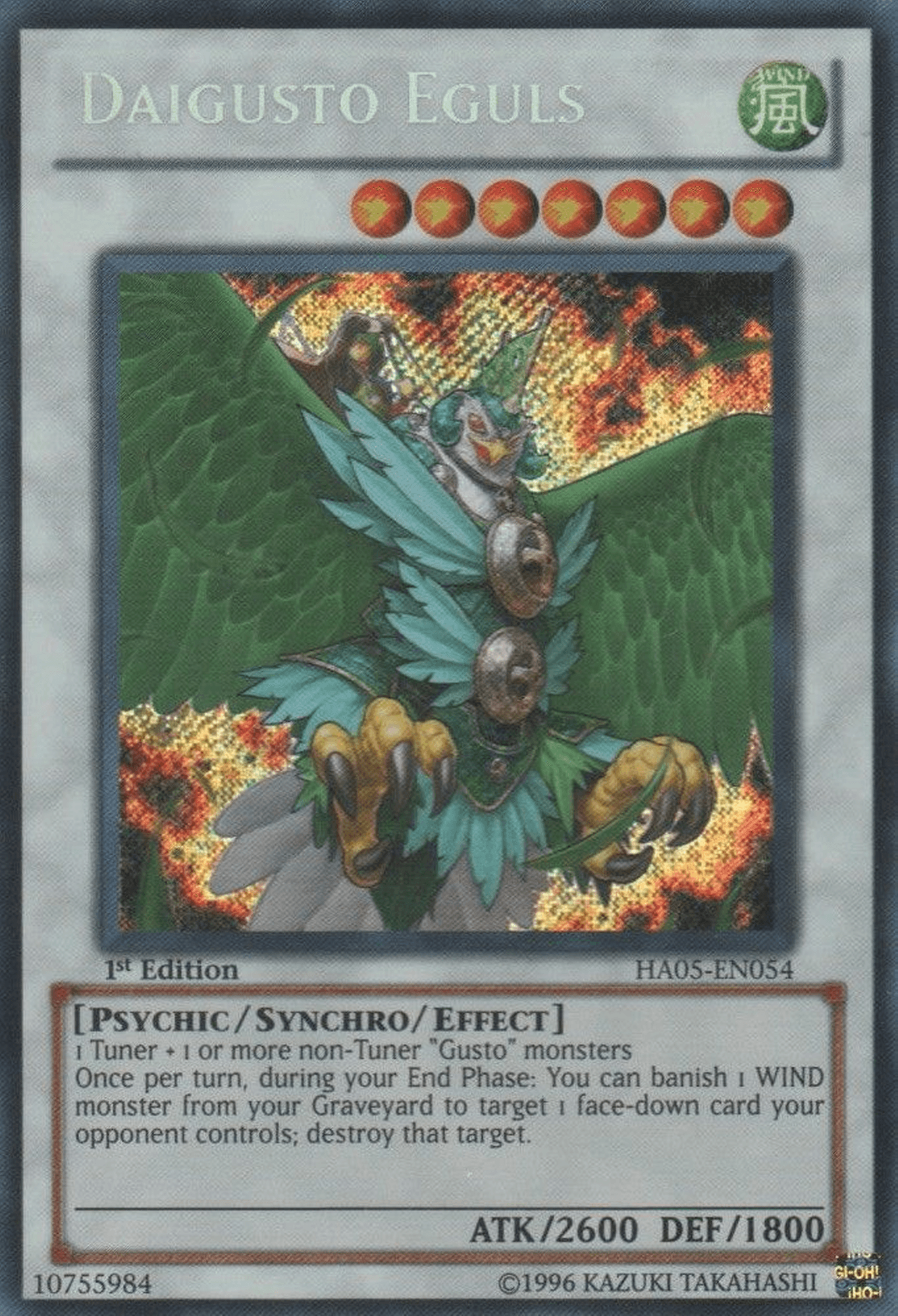 1st Edition, Hidden Arsenal 5: Steelswarm Invasion, Psychic, Secret Rare, Synchro/Effect Monster, Unlimited, Wind Daigusto Eguls [HA05-EN054] Secret Rare - Trading Card World