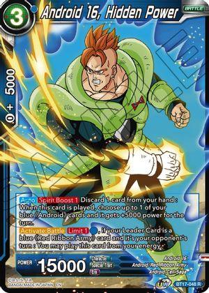 Android 16, Android Cell Saga, Android Red Ribbon Army, Battle, Blue, BT17-048, Normal, Parallel Foil, Rare, Ultimate Squad Android 16, Hidden Power (BT17-048) [Ultimate Squad] - Trading Card World