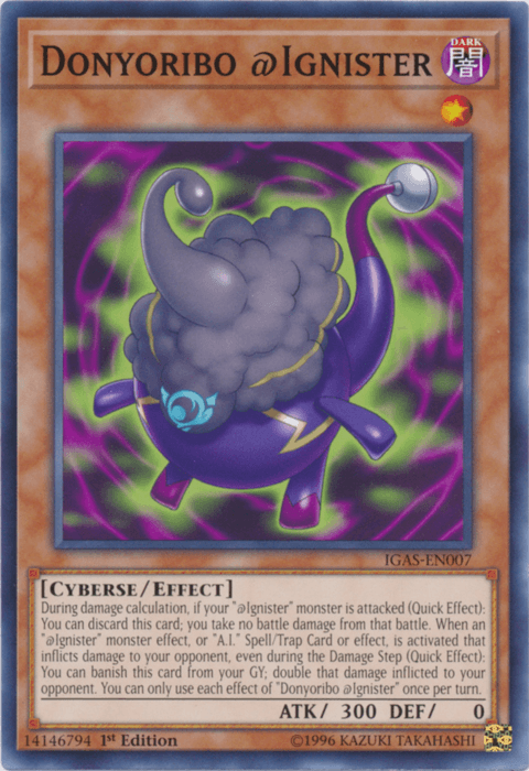 1st Edition, Common, Cyberse, Dark, Effect Monster, Ignition Assault, Unlimited Donyoribo @Ignister [IGAS-EN007] Common - Trading Card World