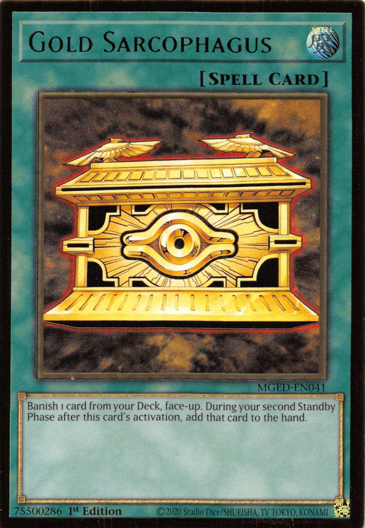 1st Edition, Gold Rare, Maximum Gold: El Dorado, Normal Spell, Spell Gold Sarcophagus [MGED-EN041] Gold Rare - Trading Card World