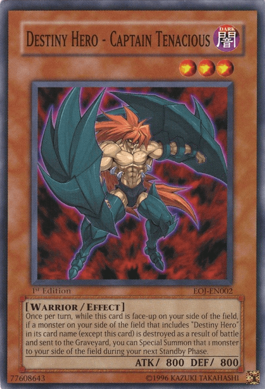 1st Edition, Common, Dark, Effect Monster, Enemy of Justice, Unlimited, Warrior Destiny Hero - Captain Tenacious [EOJ-EN002] Common - Trading Card World