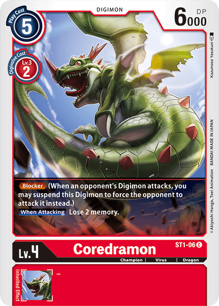 Champion, Common, Digimon, Dragon, Red, ST1-06, Starter Deck: Gaia Red, Virus Coredramon [ST1-06] [Starter Deck: Gaia Red] - Trading Card World
